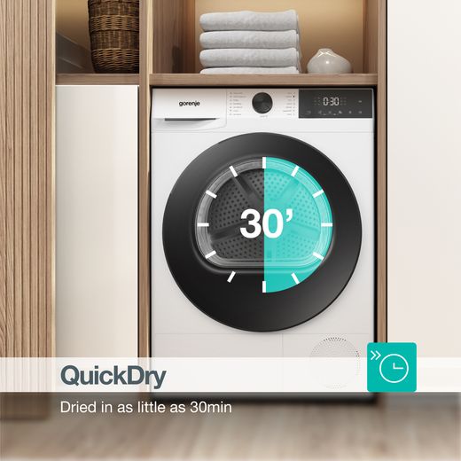 Gorenje G200 Series DG2P8E/UK 8Kg Heat Pump Tumble Dryer - White - Annotation - QuickDry