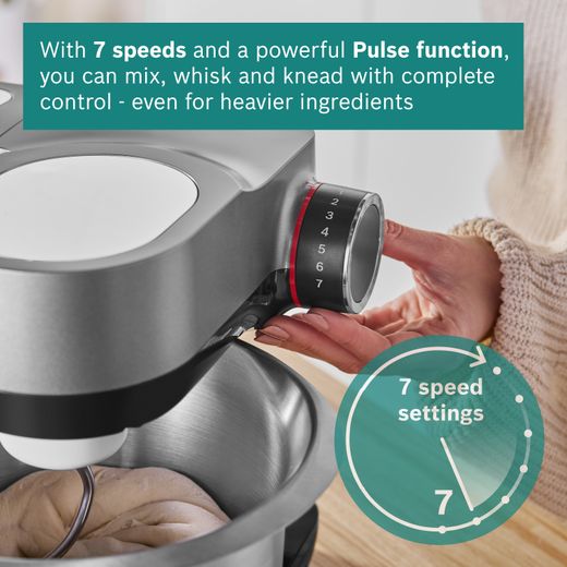 Bosch Series 2 MUMS2VM40G Stand Mixer with 3.8 Litre Bowl - Black - Annotation - 7 speeds and pulse function