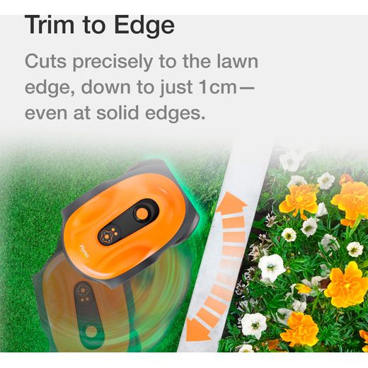 Flymo UltraLife 800 Robotic Lawn Mower - Sunset Orange - annotation - trim edge shot