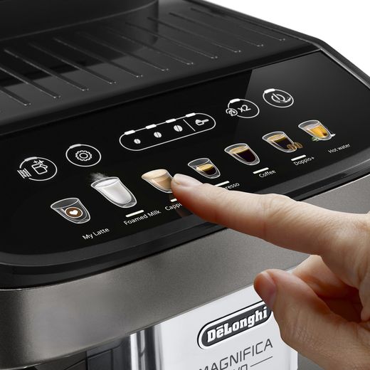 De'Longhi Magnifica Evo ECAM290.83.TB Bean to Cup Coffee Machine - Titanium Black - Pushing the control panel
