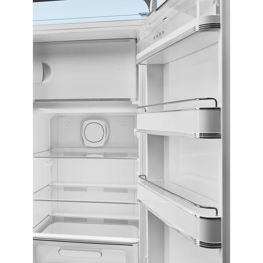 Smeg Right Hand Hinge FAB28RPB6UK 153cm High Small Fridge with Ice Box - Pastel Blue - Close up door shelf shot