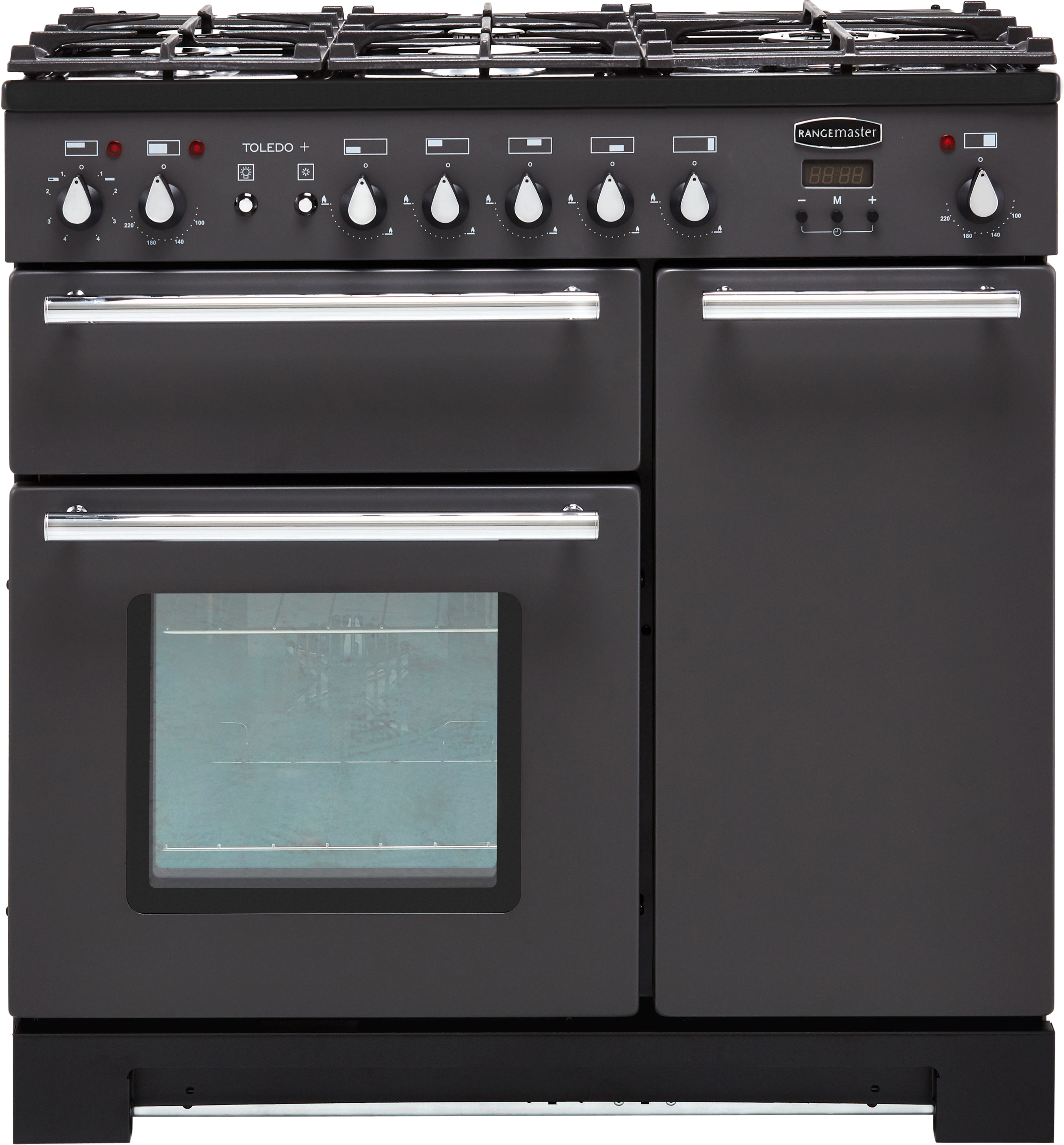 Image of Rangemaster Toledo + TOLP90DFFSL/C 90cm wide Dual Fuel Range Cooker with Gas Hob - Slate - A/A Rated, Graphite