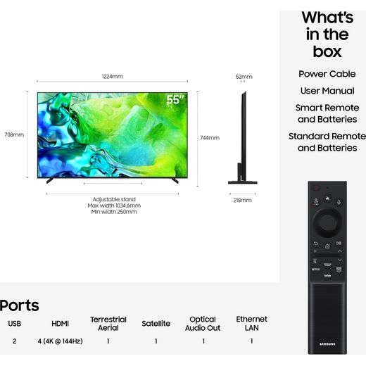 Samsung 55" 4K Ultra HD MiniLED Smart TV [2026] - Dimensions