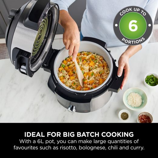 Ninja Foodi 11-in-1 SmartLid OL550UK 6 Litre Multi Cooker With Air Fryer Function - Stainless Steel / Black - Annotation - Batch cooking