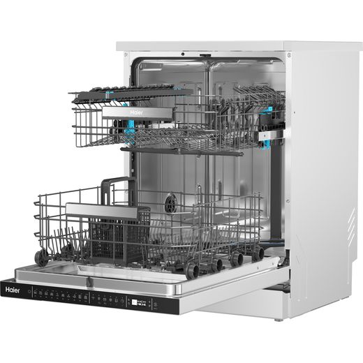 Haier I-Pro Shine Series 7 Standard Dishwasher - White - Left perspective with door open shot