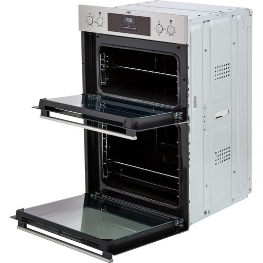AEG Built In Electric Double Oven - Stainless Steel  - Left perspective door open shot