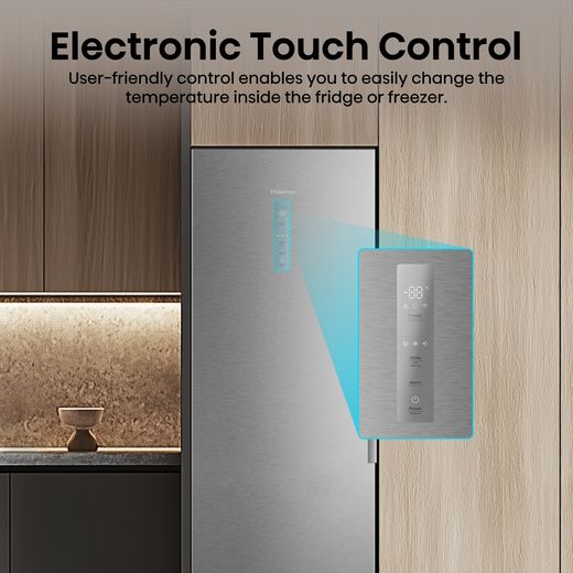Hisense FT3K310SAIE 186cm Upright Freezer - Silver - Annotation - touch control shot