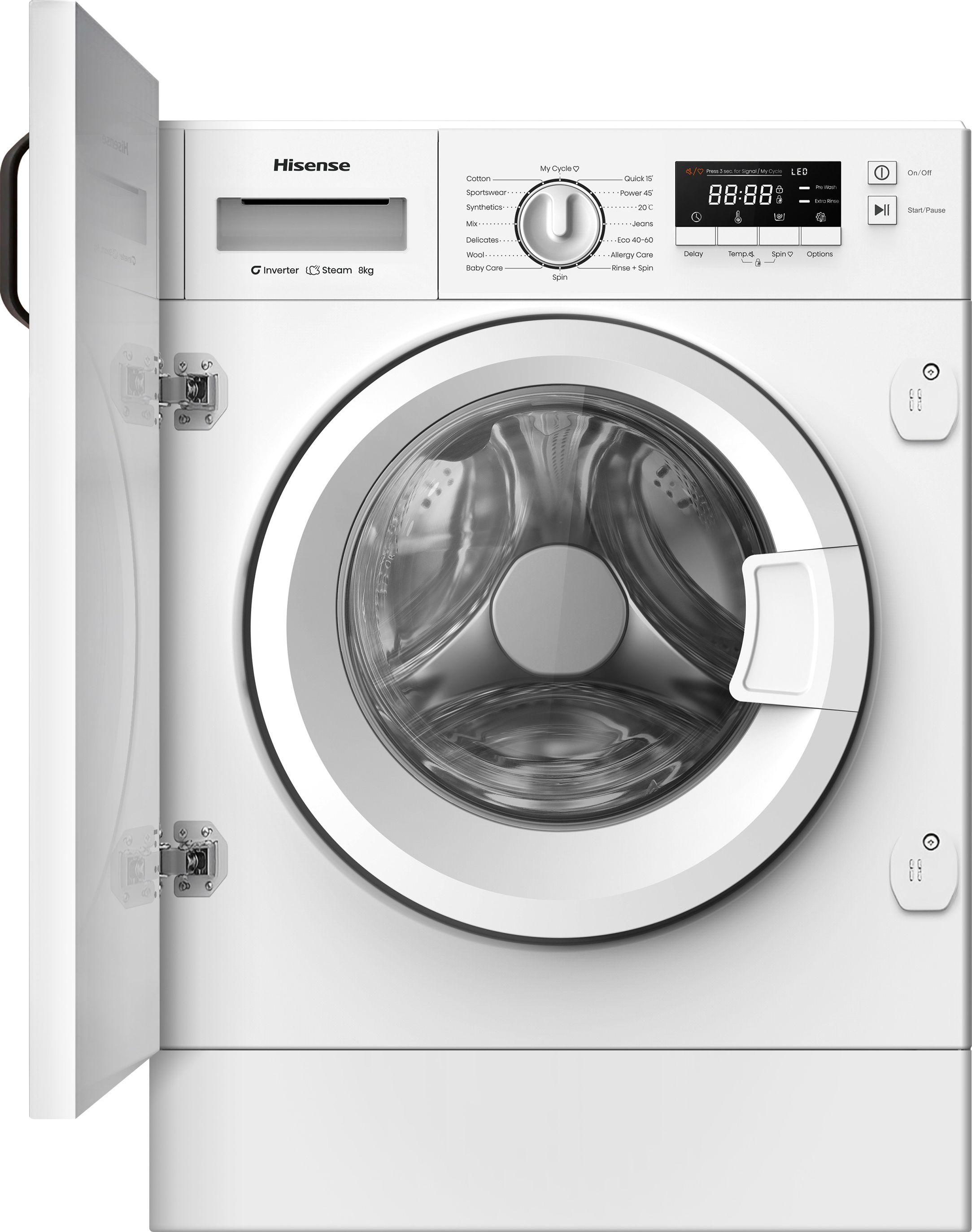 Hisense 3 Series WF3M841BWI Integrated 8kg Washing Machine with 1400 rpm - White - A Rated, White