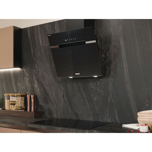 Hotpoint PHVS61FLTDPK Chimney Cooker Hood - Black - Cooker hood in kitchen shot