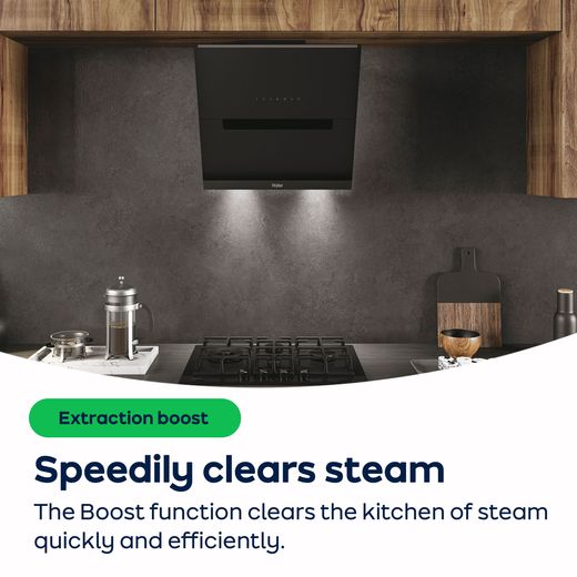 Haier I-Clean Series 4 HATS9CBS4B 90cm Chimney Cooker Hood - Black - AO Annotation - Boost-Function