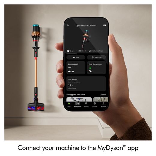 Dyson V16 Piston Animal™ Cordless Vacuum Cleaner - Black / Copper - Annotation - Dyson app shot