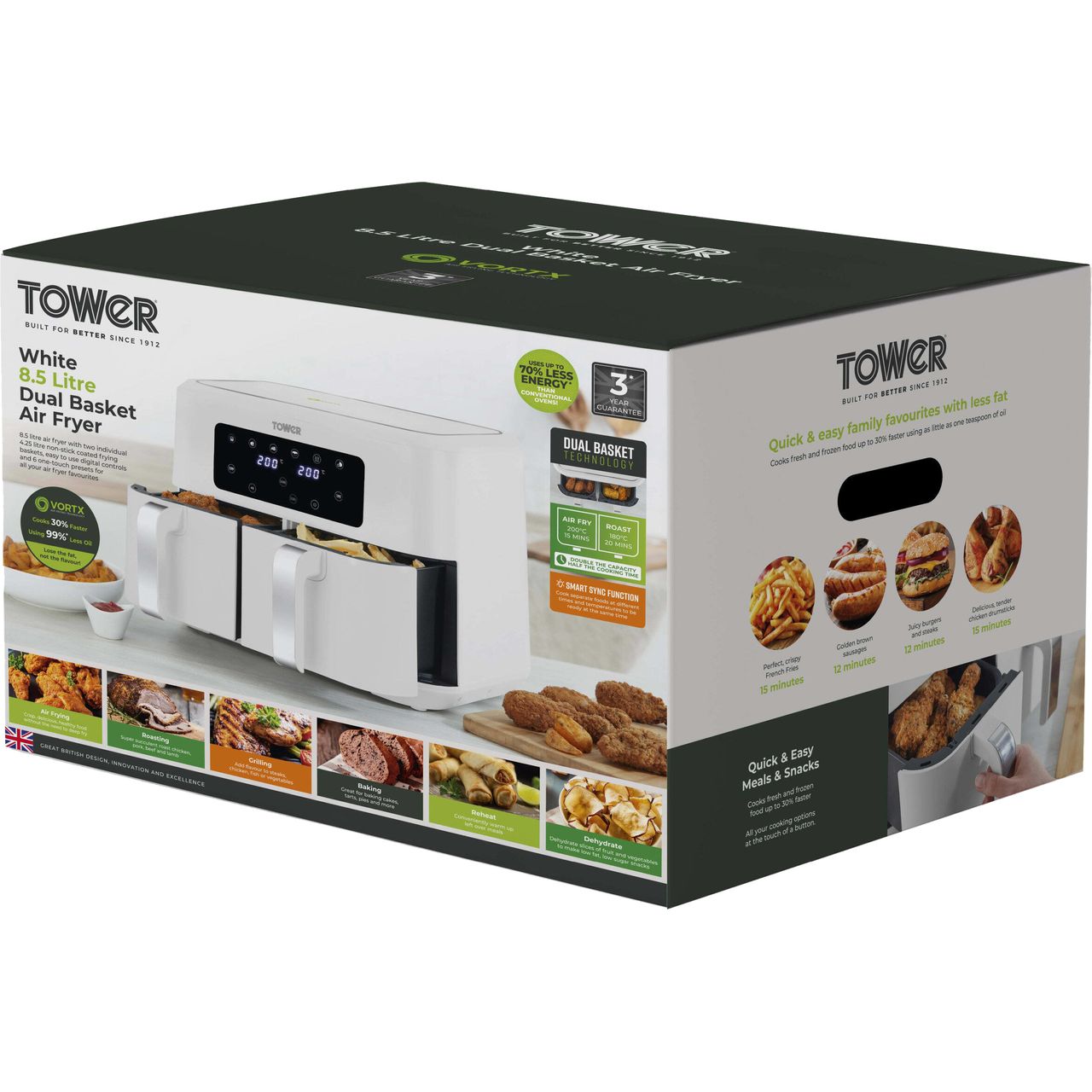 Tower Dual Basket 8.5L Air Fryer | T17137WHT_WH | ao.com Tower Dual Basket 8.5L Air Fryer | T17137WHT_WH | ao.com