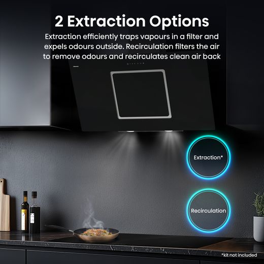 Hisense CH10IN14BBUK 100cm Angled Chimney Cooker Hood - Jet Black - Annotation - 2 extraction options