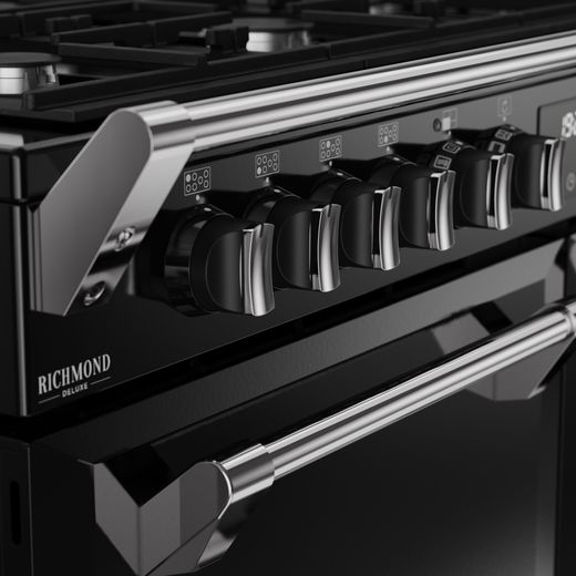 Stoves Richmond Deluxe 110cm Dual Fuel Range Cooker - Black - Close up handle shot 