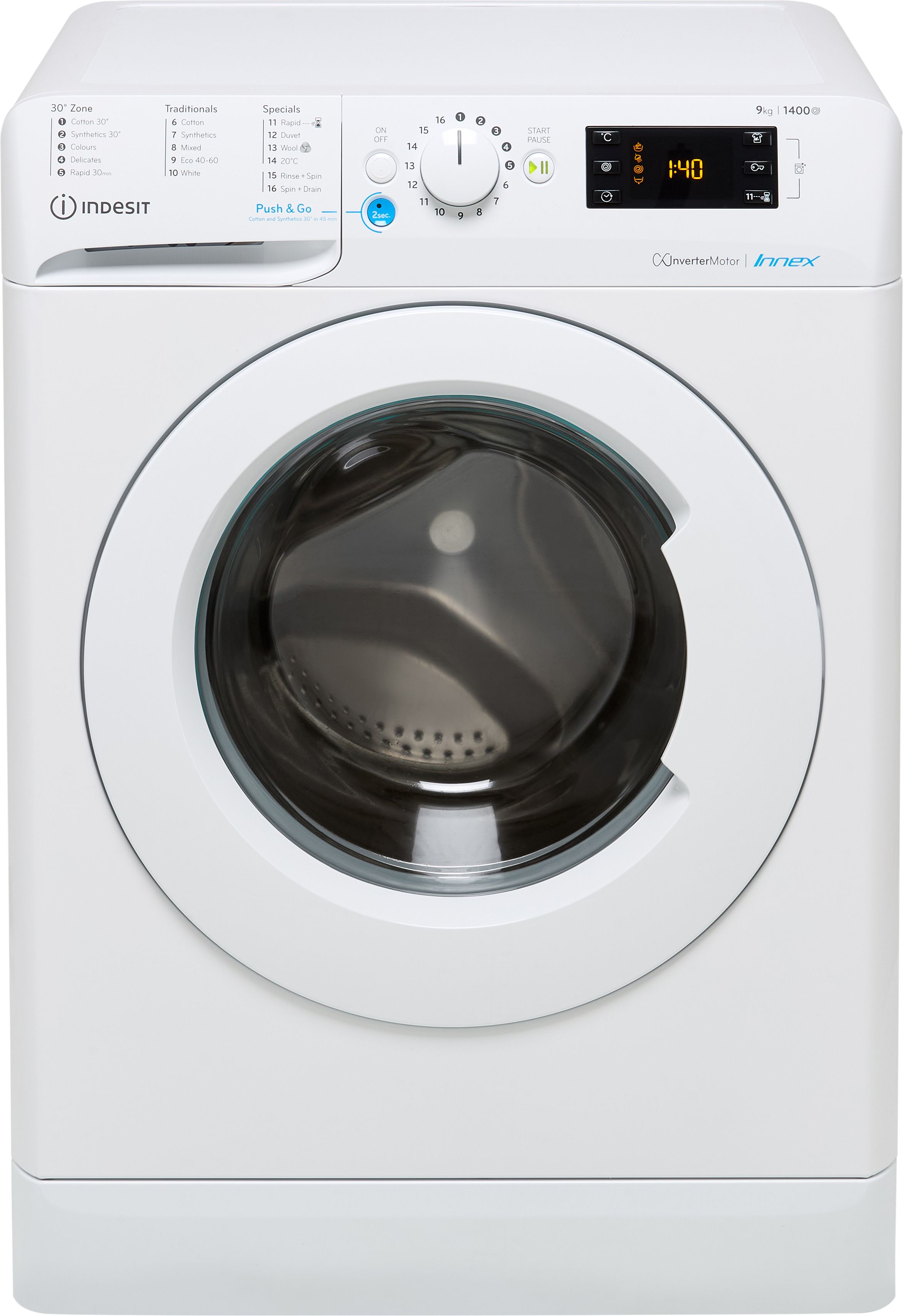 Indesit BWE91496XWUKN 9kg Washing Machine with 1400 rpm - White - A Rated, White