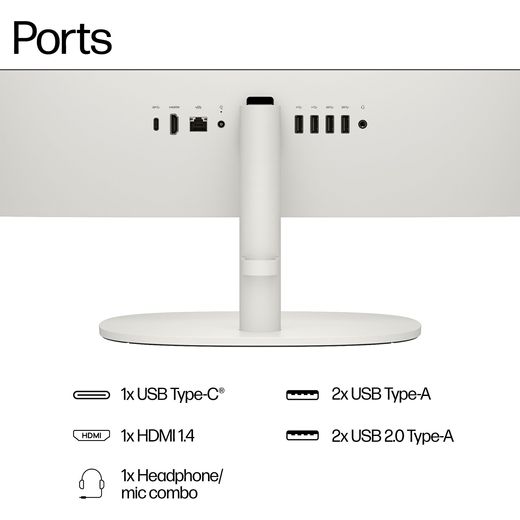 HP 22 -dg0007na 21.45" All in One - Intel Celeron, 128GB UFS - White - Annotation - Port shot