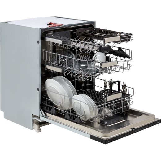 Hotpoint Hydroforce Fully Integrated Standard Dishwasher - Black with Fixed Door Fixing Kit - Door open with racks out