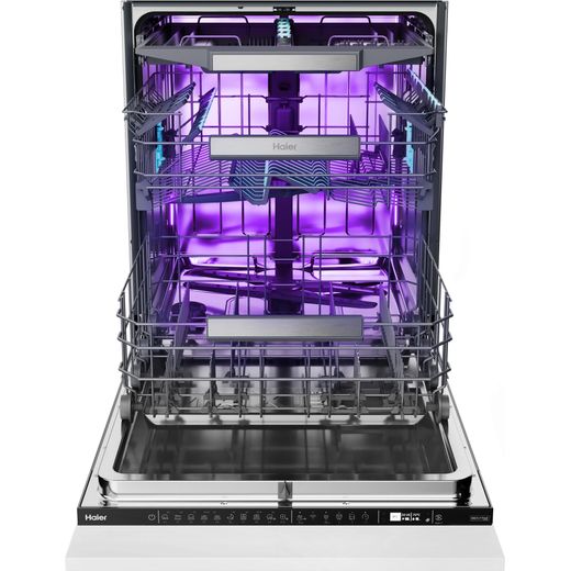 Haier Integrated Standard Dishwasher - Black Bezel - Front with door open shot