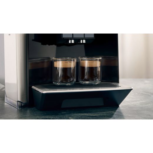 Siemens TQ903GB9 Bean to Cup Coffee Machine - Black - Coffee machine close up with 2 glass coffee cups shot