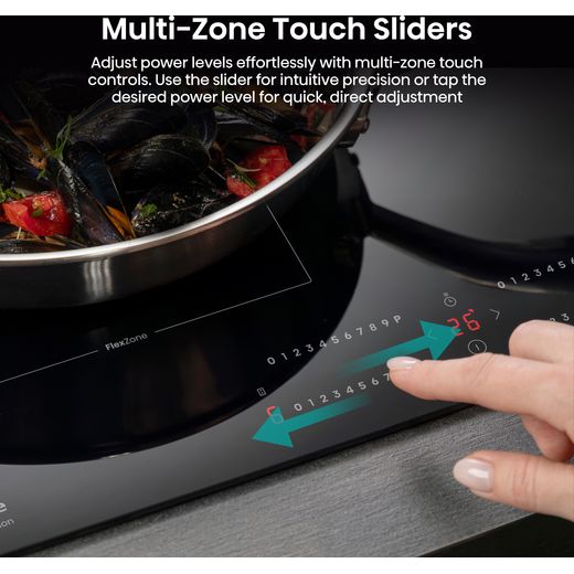 Hisense Hi4 HIC6422BSC 60cm Induction Hob - Black - annotation - touch sliders shot 