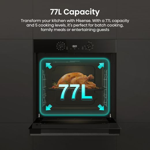 Hisense Hi2 BI624CBPGUK Built In Electric Single Oven - Jet Black - Annotation - 77L capacity 