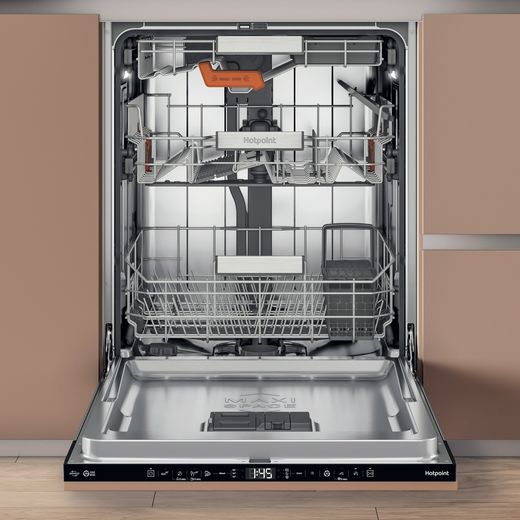 Hotpoint Hydroforce Integrated Standard Dishwasher - White - Door open