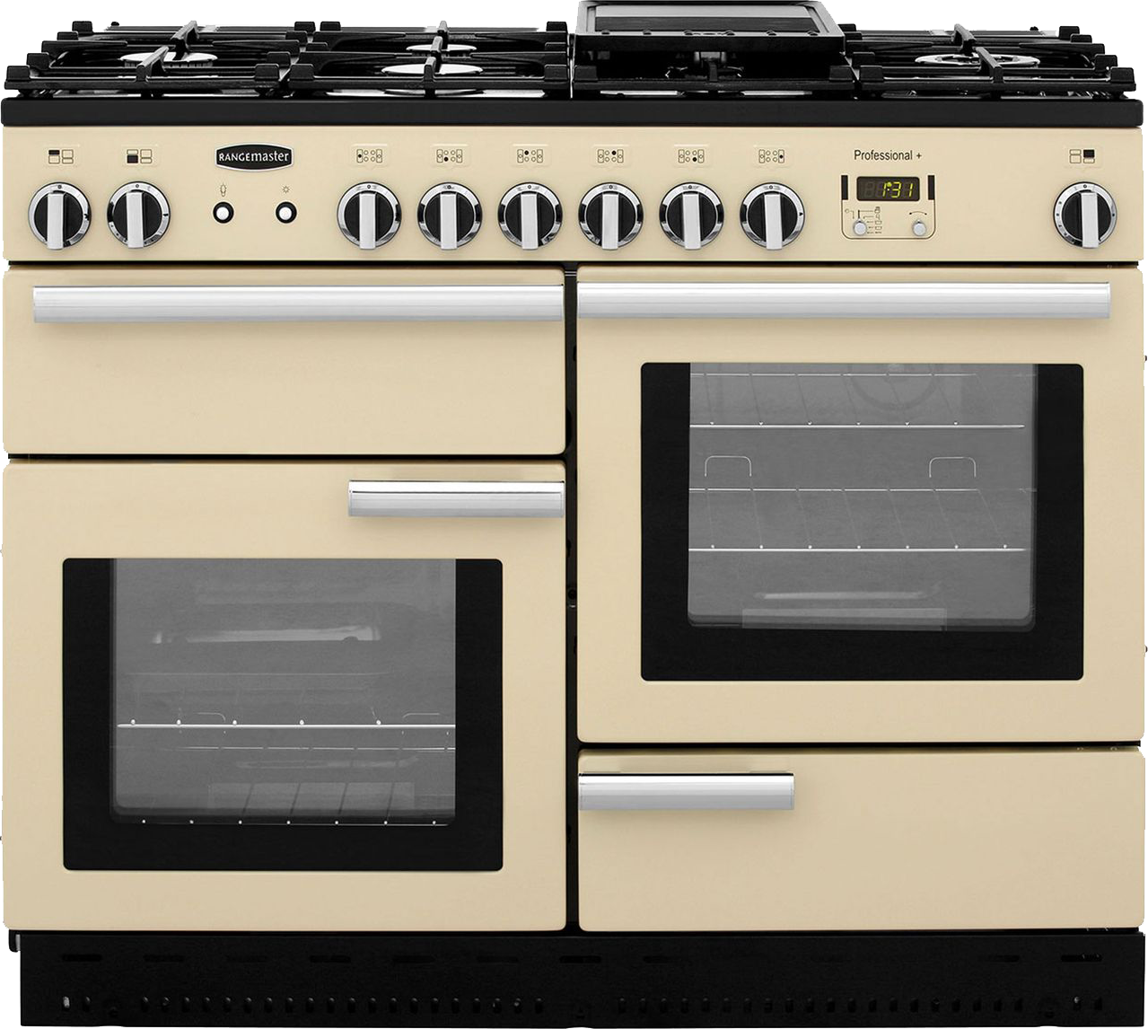 Image of Rangemaster Professional Plus PROP110NGFCR/C 110cm wide Gas Range Cooker - Cream / Chrome - A+/A+ Rated, Cream