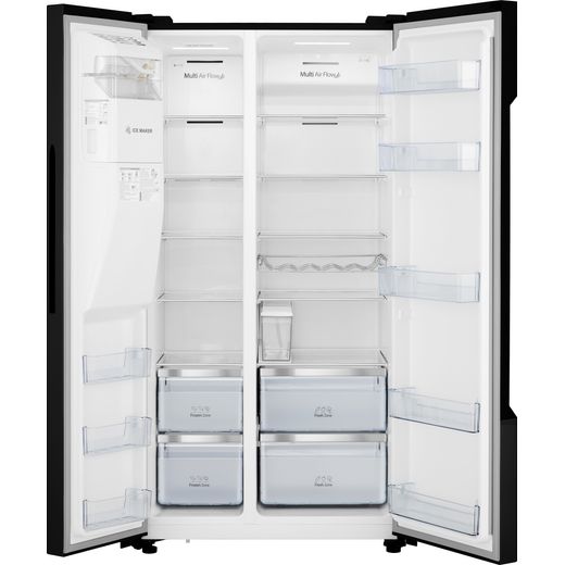Hisense American Fridge Freezer - Black - Front with door open shot