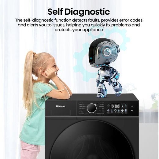 Hisense KitchenFit 3i Series WF3I9043BBFS2 9kg WiFi Connected Washing Machine with 1400 rpm - Black - Annotation - self diagnosis shot 