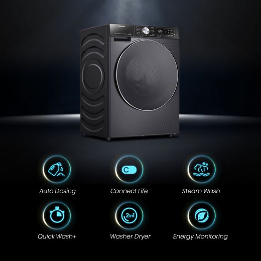 Hisense 5S Series 10.5Kg / 6Kg Washer Dryer - Black - Annotation - Feature shot
