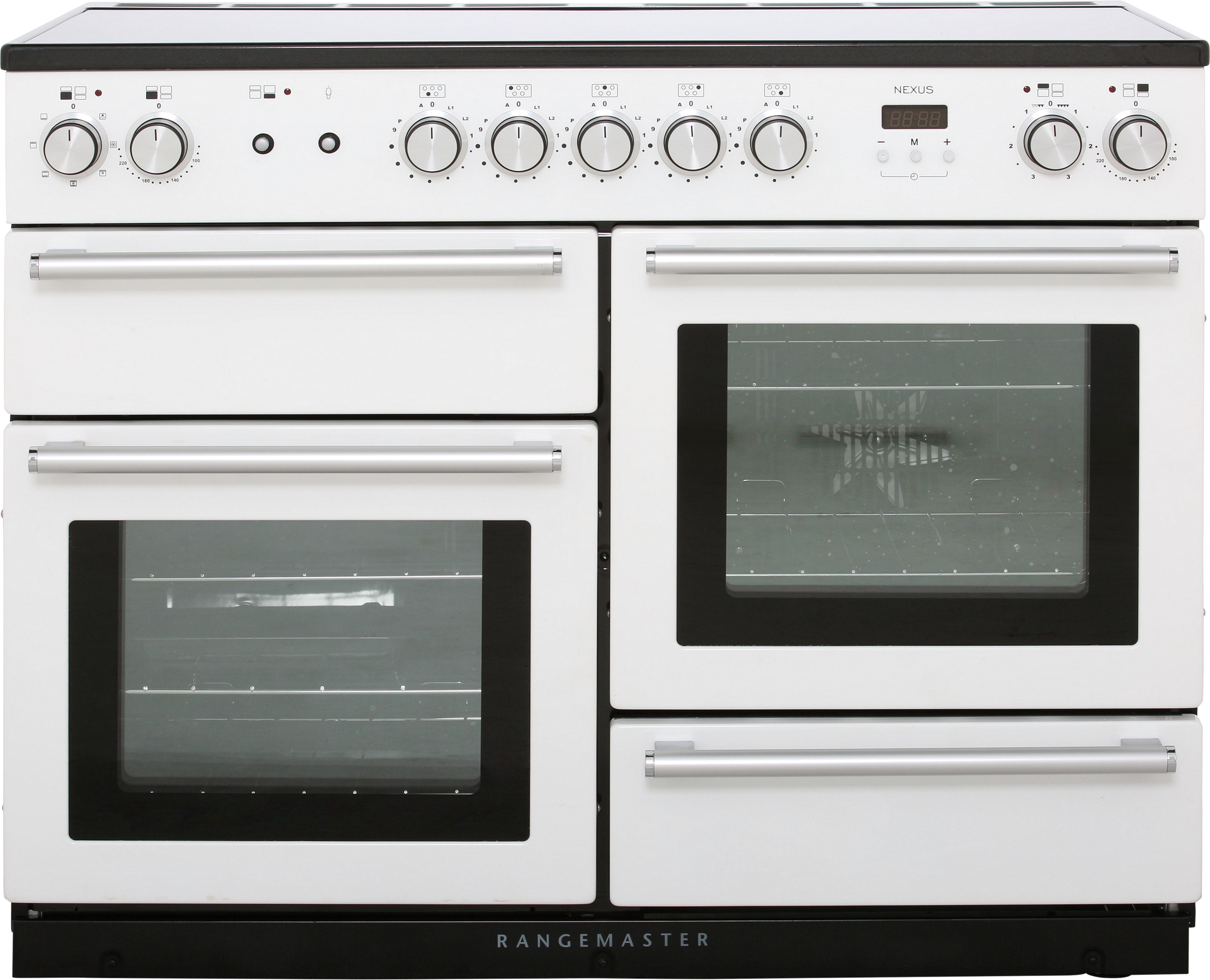 Rangemaster Nexus NEX110EIWH/C 110cm Electric Range Cooker with Induction Hob - White / Chrome - A/A Rated, White
