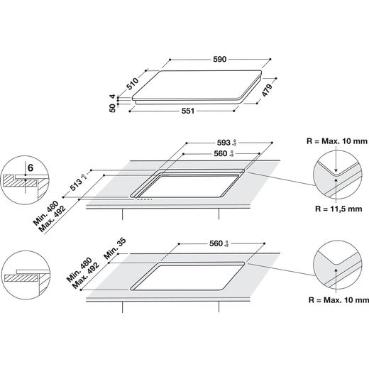 Indesit IS83Q60NE 59cm Induction Hob - Black - Dimensions