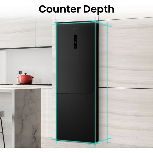 Hisense 60/40 Frost Free Fridge Freezer - Black / Stainless Steel - Annotation - Counter depth