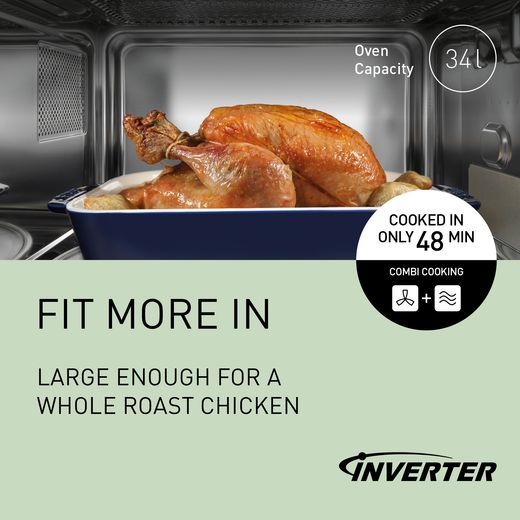 Panasonic 4-in-1 Air Fry NN-CD88QSBPQ 34 Litre 34cm High, Freestanding Combination Microwave Oven - Stainless Steel - annotation - fit in more shot