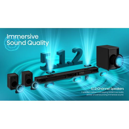 Hisense AX5125H 5.1.2Ch Sound Bar with Wireless Subwoofer, 500W, Dolby Atmos - Annotation - 5.1.2 channel speakers