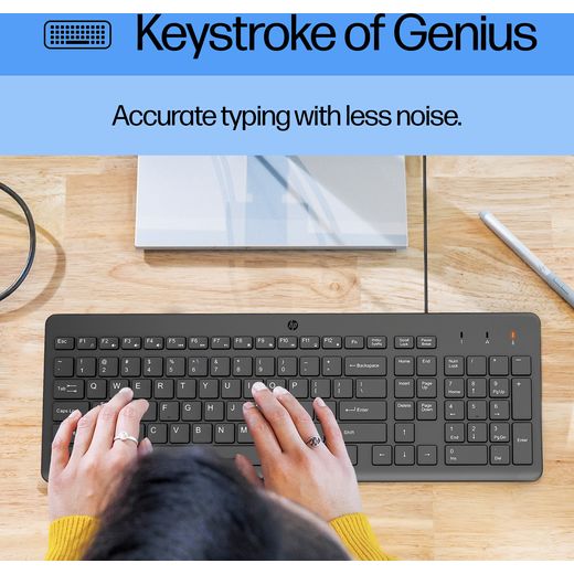 HP 150 Wired Keyboard with Mouse - Black - Annotation - Less noise