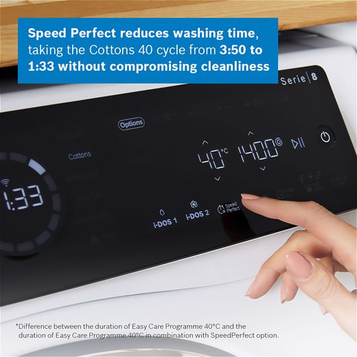 Bosch Series 8 i-Dos 10.5Kg / 6Kg Washer Dryer - White - Annotation - Speed perfect
