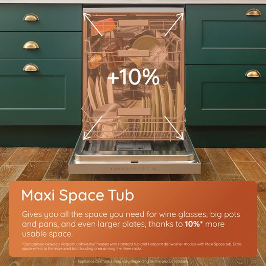 Hotpoint Standard Dishwasher - Stainless Steel - annotation - maxi space tub shot