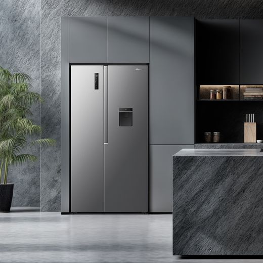 Fridgemaster American Fridge Freezer - Silver - Fridge freezer in kitchen shot