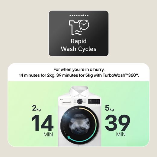 LG Series 4 Pro AI Direct Drive™ FWY706GBTN1 10Kg / 6Kg Washer Dryer with 1400 rpm - Slate Grey - Annotation - Rapid wash cycles