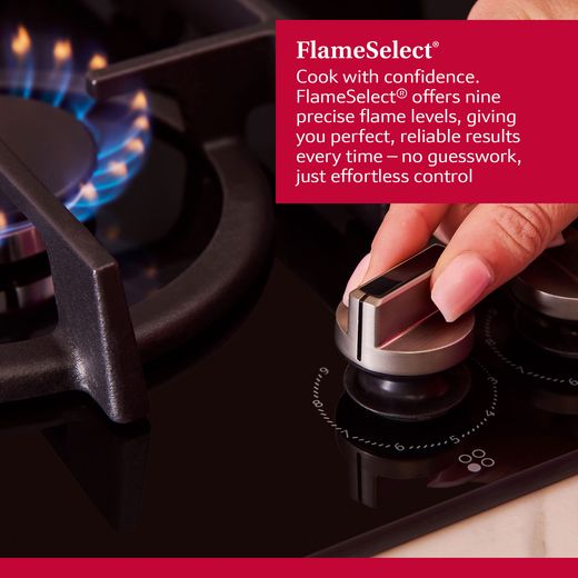 NEFF N70 T26PIP4S0 59cm Gas Hob - Black - Annotation - flame select shot