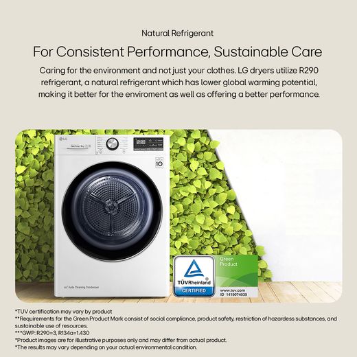 LG Series 4 ThinQ™ FDV709GN Wifi Connected 9Kg Heat Pump Tumble Dryer - Slate Grey - Annotation - Natural refridgerant