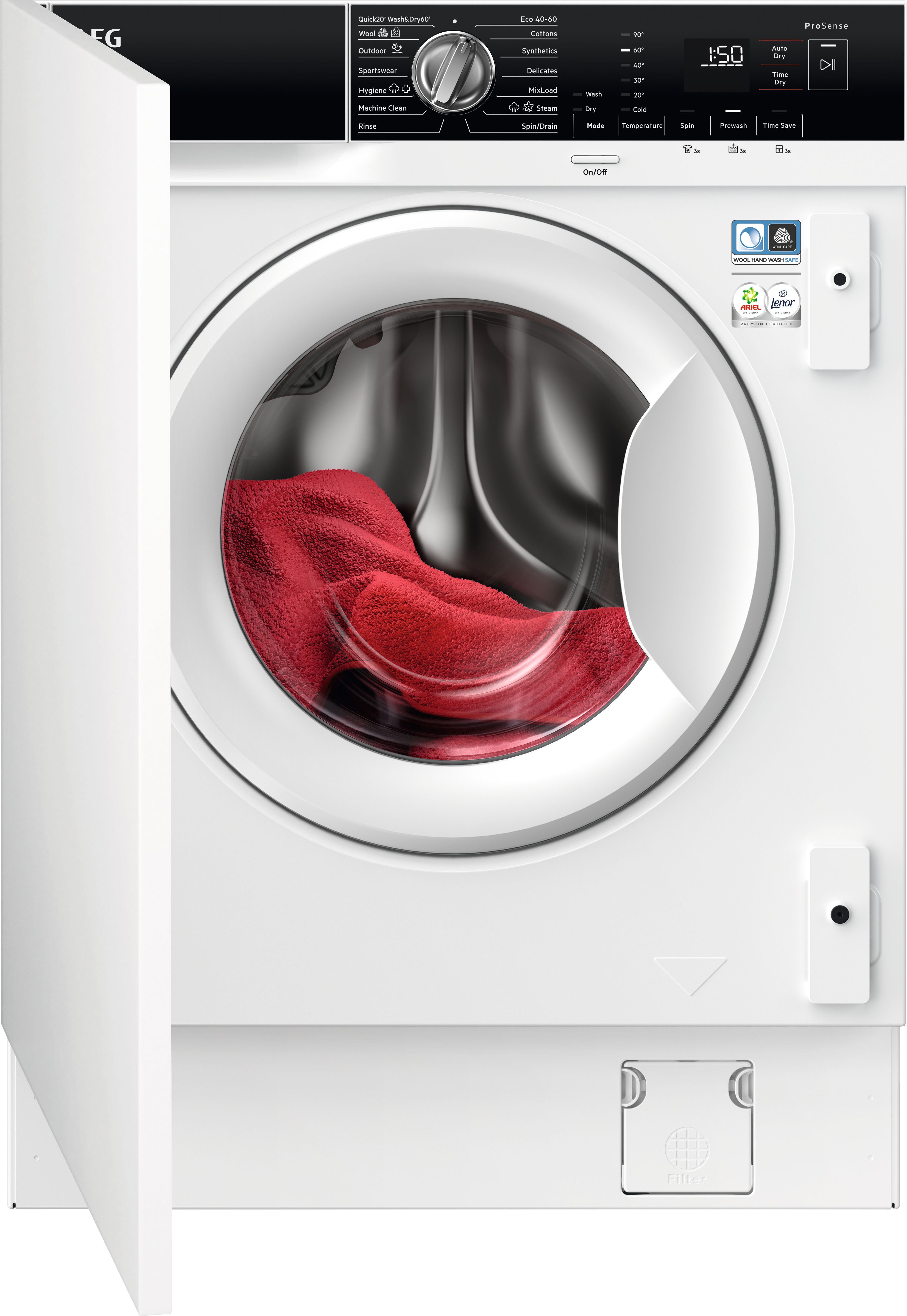 Image of AEG 7000 Series L7WE74634BI Integrated 7Kg/4Kg Washer Dryer with 1551 rpm - White - D Rated [Wash&Dry], B Rated [Wash Only], White