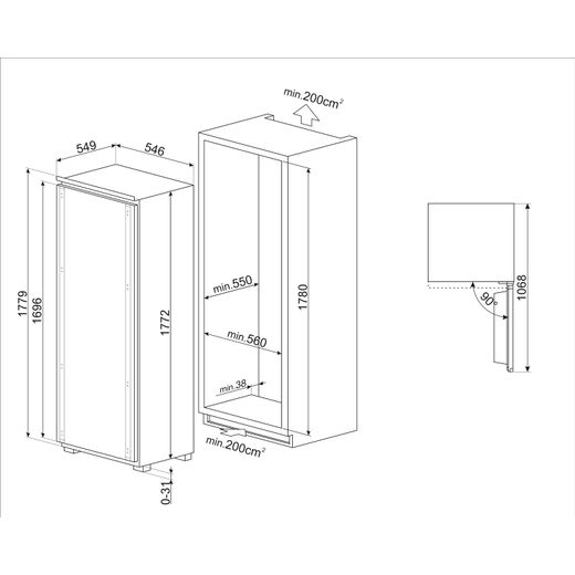 Smeg Integrated Under Counter Freezer - DImensions
