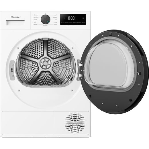 Hisense 1i KitchenFit Series DH1I900UWDCA 9Kg Heat Pump Tumble Dryer - White - front with door open shot