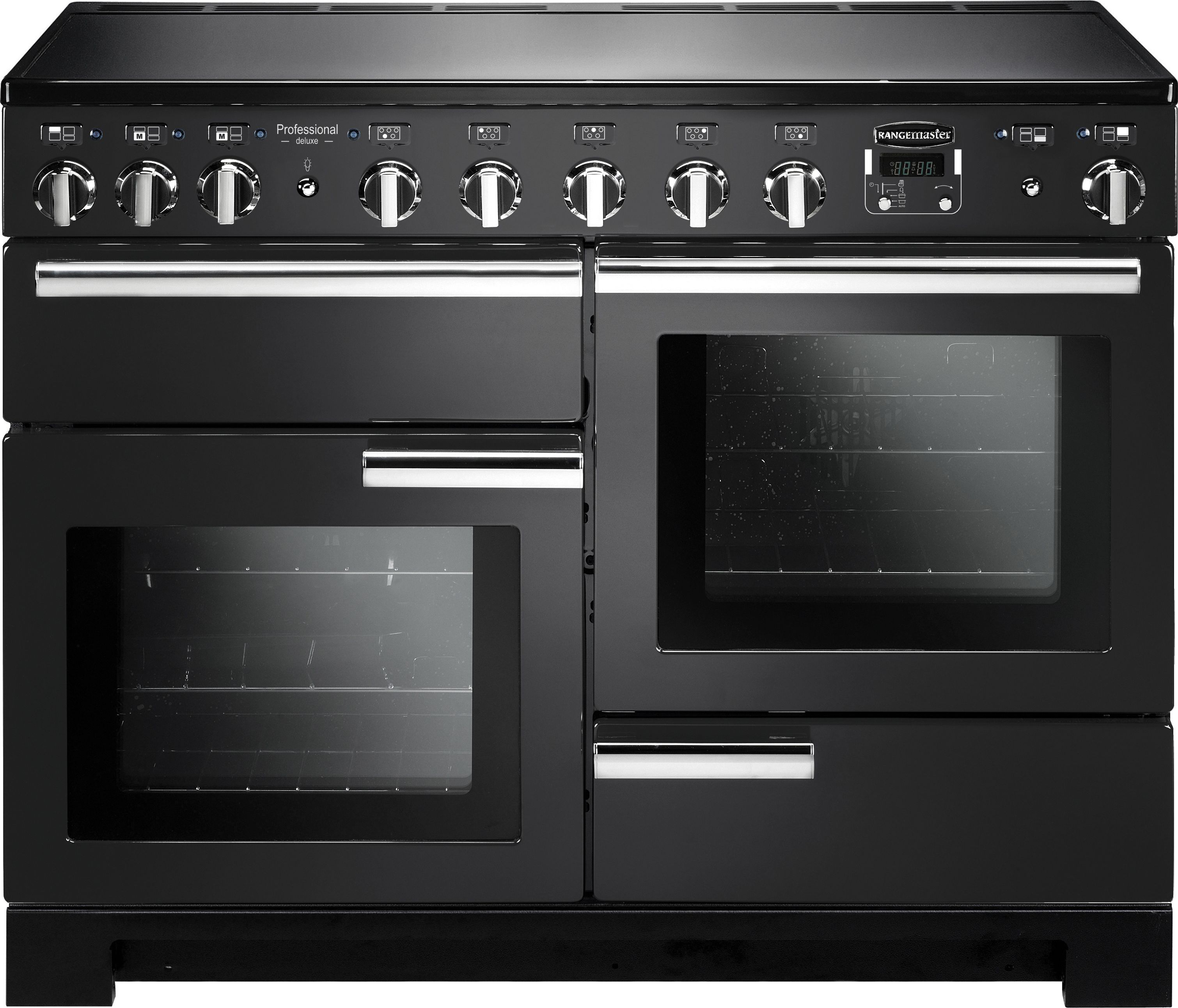 Rangemaster Professional Deluxe PDL110EICB/C 110cm Electric Range Cooker with Induction Hob - Charcoal Black - A/A/A Rated, Charcoal Black