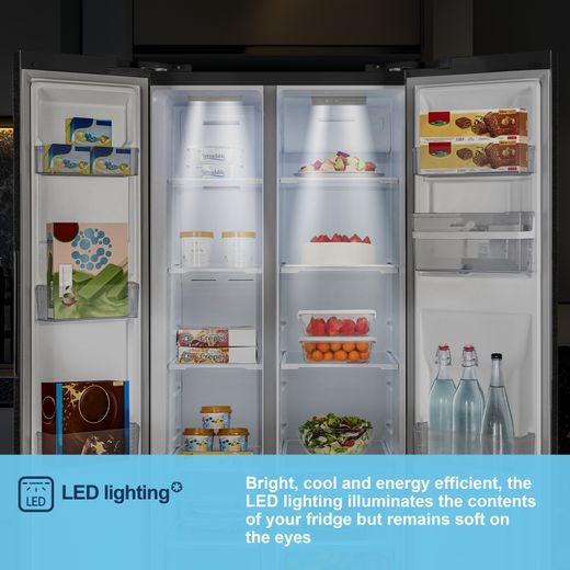 Fridgemaster American Fridge Freezer - Black - Annotation - LED lighting