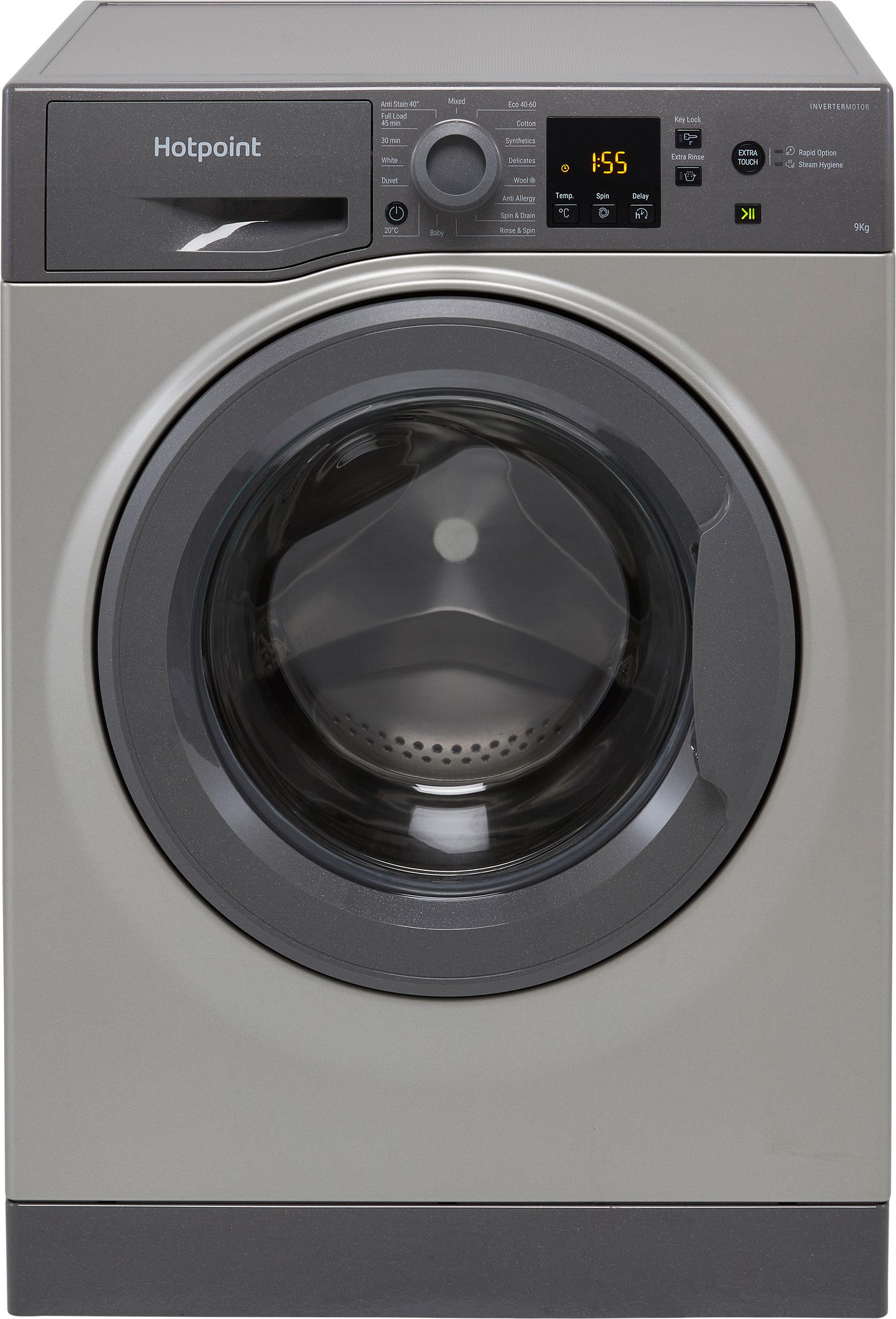 Hotpoint NSWM945CGGUKN 9kg Washing Machine with 1400 rpm - Graphite - B Rated, Silver