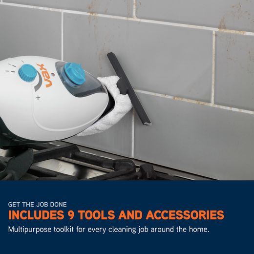 Vax Steam Clean Multi S85-CM Steam Mop with up to 15 Minutes Run Time and Detachable Handheld - White - Annotation - Includes 9 tools and accessories