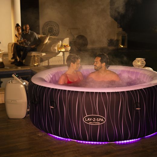 Lay-Z-Spa Hollywood Luxe AirJet™ BW60059GB Hot Water Dispenser - Black - People in hot tub shot